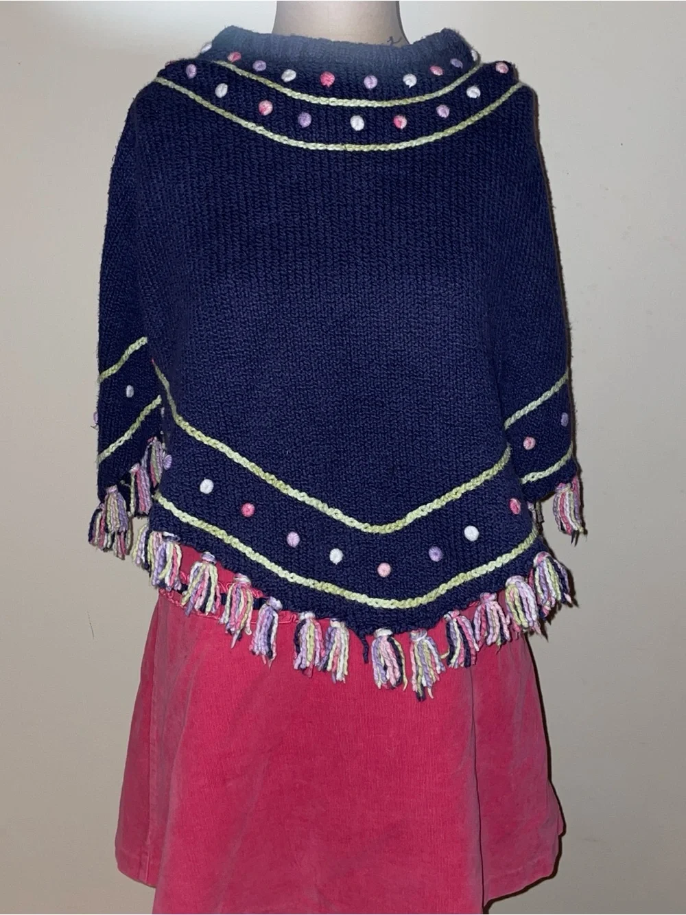 Talbots Navy Poncho &‎ corduroy dress SET -zippered back-retro